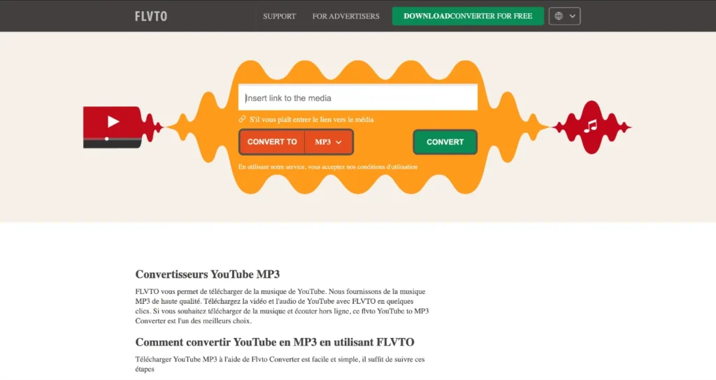 Capture d'écran du site flvto.pro