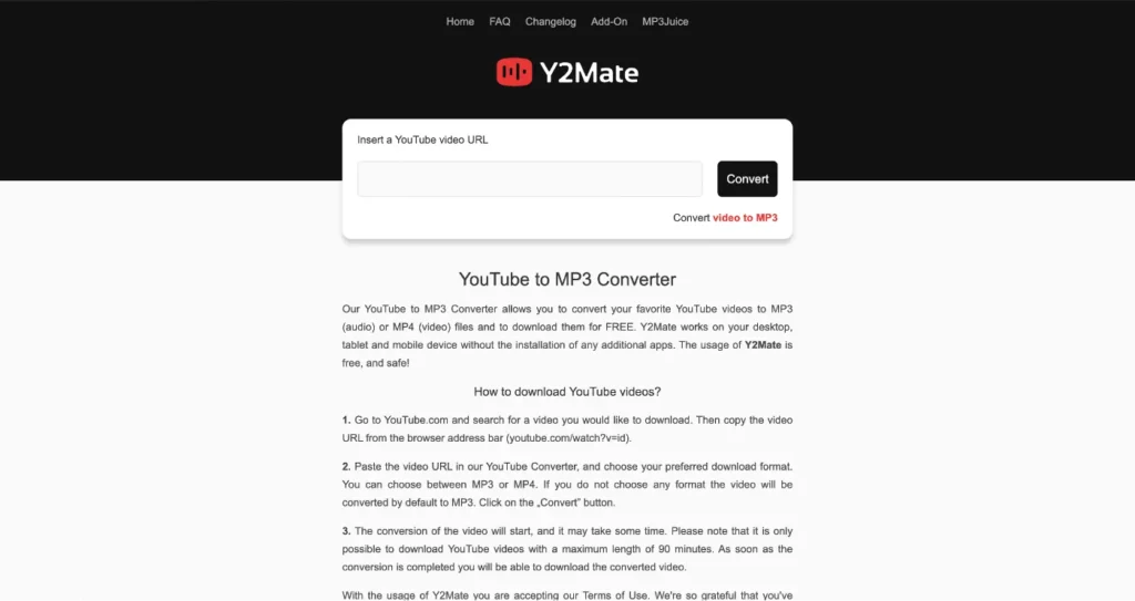 Capture d'écran du site y2mate.nu